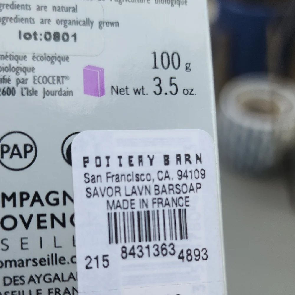 Pottery Barn Bar Soap Lavender